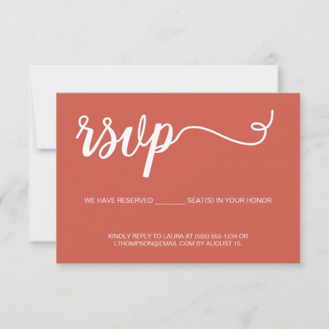Burnt Orange Simple Script RSVP without mailing Card (Front)