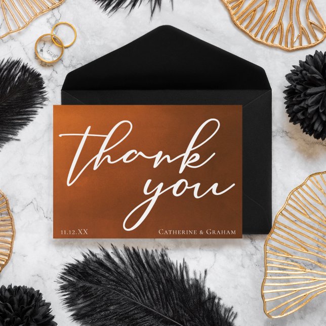 Burnt Orange Simple Script Rustic Autumn Wedding Thank You Card (Creator Uploaded)