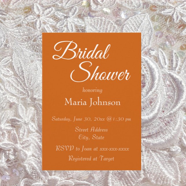 Burnt Orange Simple Style Bridal Shower Invitation (In Situ Wedding)