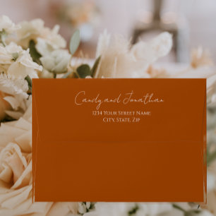 Burnt Orange Simple Style Modern Script Wedding Envelope