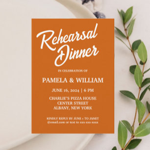 Burnt Orange Simple Style Wedding Rehearsal Dinner Invitation