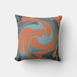 Burnt Orange Slate Seafoam Abstract Flower Motif  Cushion