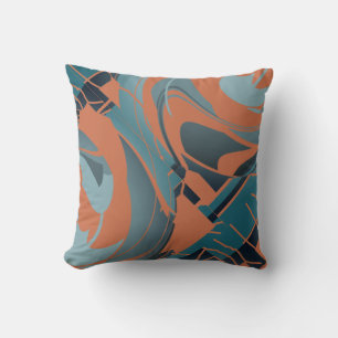 Burnt Orange Slate Seafoam Flowing Floral Motif Cushion