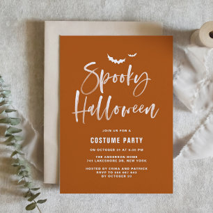 Burnt Orange Spooky Halloween Brush Lettering Invitation