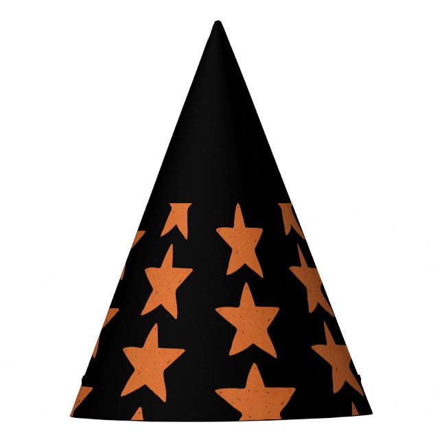 Burnt Orange Star Pattern Witchy Halloween  Party Hat (Front)