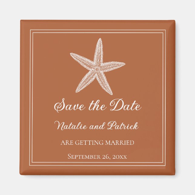 Burnt Orange Starfish Save the Date Magnet (Front)