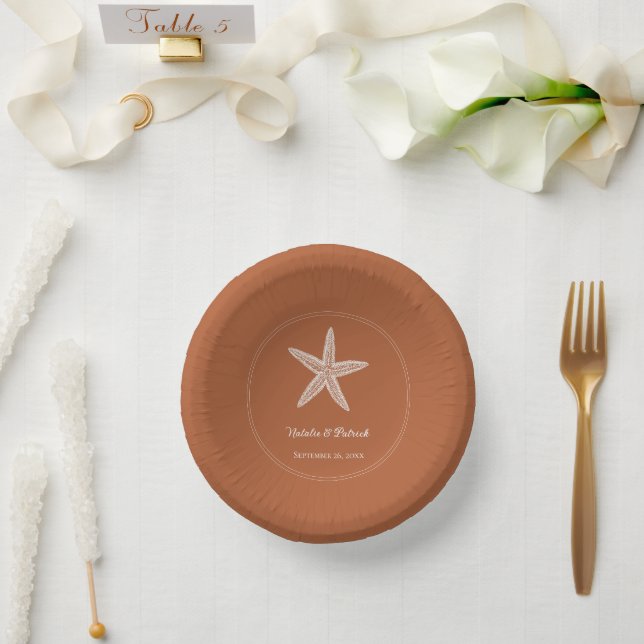 Burnt Orange Starfish Wedding Paper Bowls Paper Plate (Wedding)