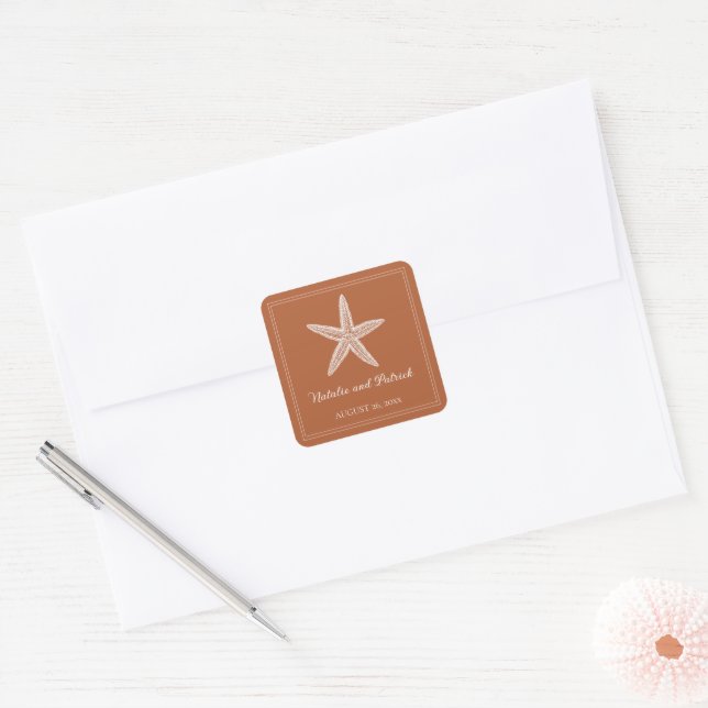 Burnt Orange Starfish Wedding Stickers (Envelope)