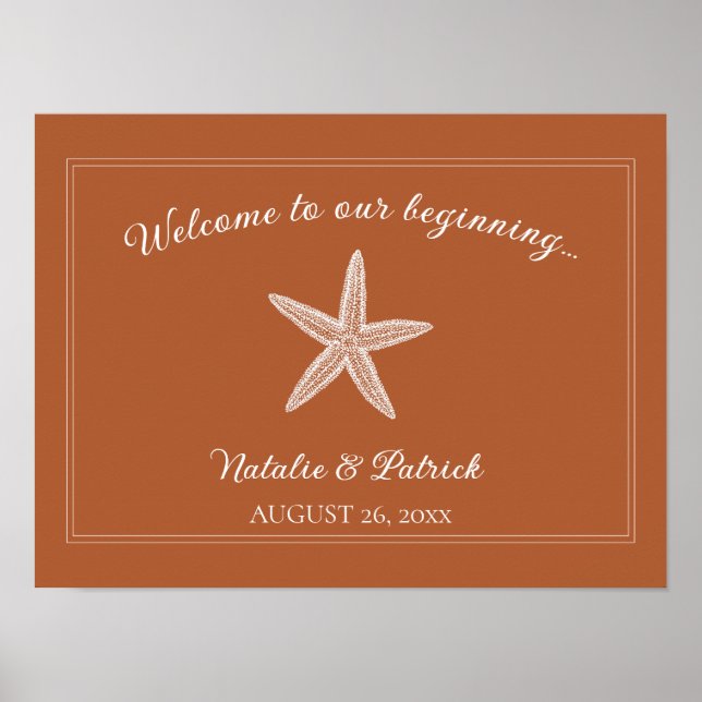 Burnt Orange Starfish Wedding Welcome Poster (Front)