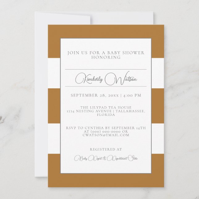 Burnt Orange Striped Baby Shower Invitation (Front)
