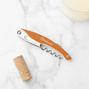 Burnt Orange Stylised Wedding Bridesmaid Name Corkscrew