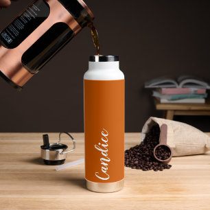 Burnt Orange Stylised Wedding Bridesmaid Name Water Bottle