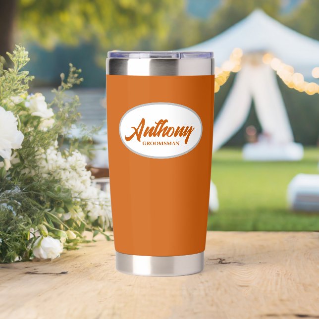 Burnt Orange Stylised Wedding Groomsman Insulated Tumbler (Wedding (Rotated))