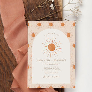 Burnt Orange Sun Celestial Boho Wedding Qr Code Invitation