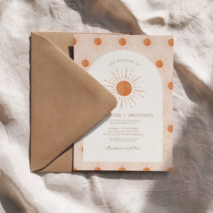 Burnt Orange Sun Celestial Boho Wedding Qr Code Invitation