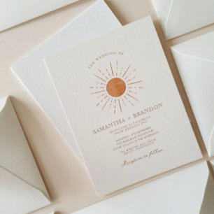 Burnt Orange Sun Minimal Boho Wedding Qr Code  Invitation