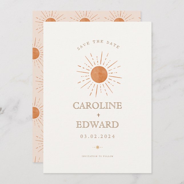 Burnt Orange Sun Retro Boho Save the Date Qr Code  (Creator Uploaded)