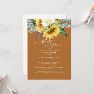 Burnt Orange Sunflower Eucalyptus Bridal Shower Invitation
