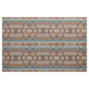 Burnt Orange Taupe Blue Teal Brown Ethnic Look Fabric