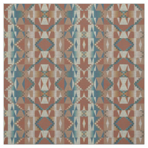 Burnt Orange Taupe Blue Teal Brown Ethnic Look Fabric
