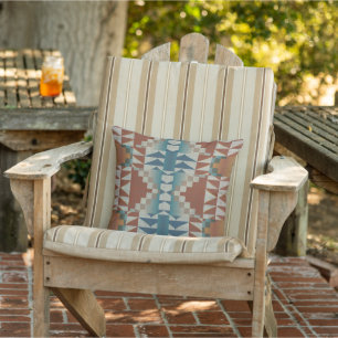 Burnt Orange Taupe Brown Teal Blue Tribal Art Cushion