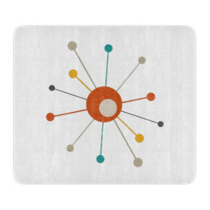 Burnt Orange Teal Atomic Era Starburst Mid Century Cutting Board
