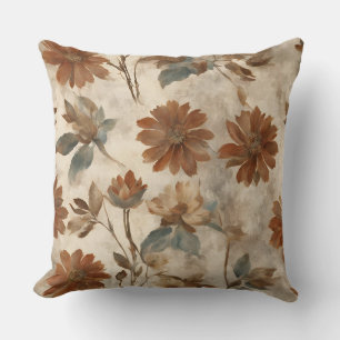 Burnt Orange Teal Brown Floral Cushion