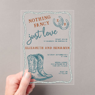 Burnt Orange Teal Cream Western Horseshoe Wedding Acrylic Invitations