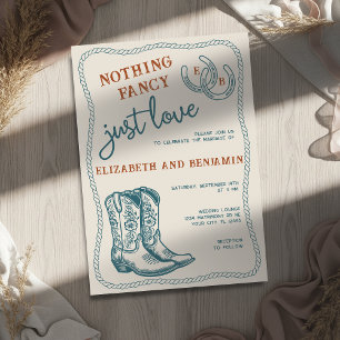 Burnt Orange Teal Cream Western Horseshoe Wedding Invitation
