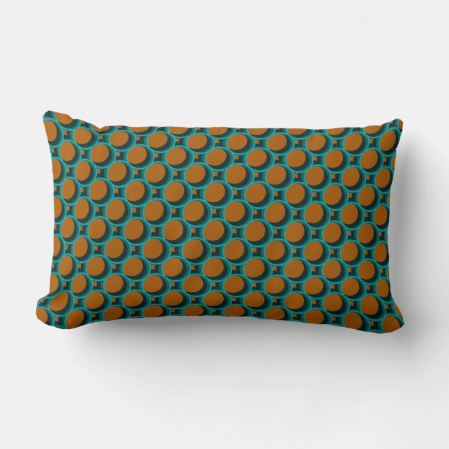 Burnt Orange & Teal Geometric Dots & Diamonds Lumbar Cushion (Front)