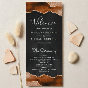 Burnt Orange Terracotta Agate Marble Black Wedding Program