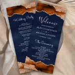 Burnt Orange Terracotta Agate Marble Navy Wedding Program<br><div class="desc">Elegant wedding program featuring a beautiful gemstone design with faux glitter accents.</div>