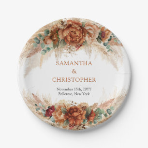 Burnt orange terracotta and greenery foliage arch  paper plate