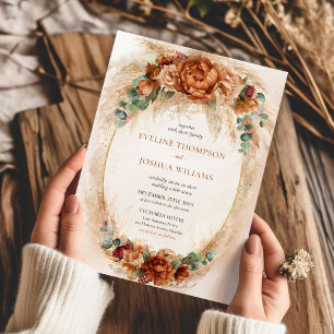 Burnt orange terracotta and greenery foliage boho  invitation