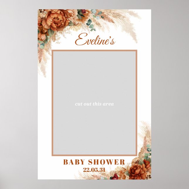 Burnt orange terracotta baby shower photo prop poster (Front)
