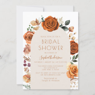 Burnt Orange Terracotta Boho Floral Bridal Shower Invitation