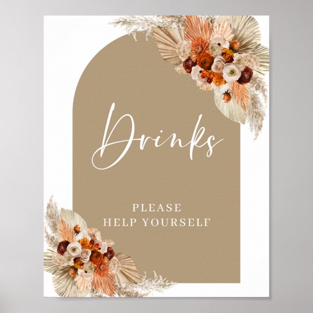 Burnt orange terracotta burgundy beige arch drinks poster (Front)