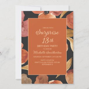 Burnt Orange Terracotta Floral Black Surprise 18th Invitation