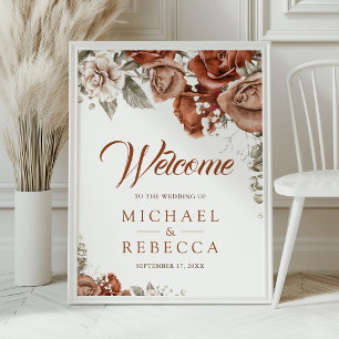 Burnt Orange Terracotta Floral Wedding Welcome Poster