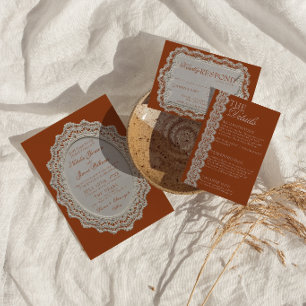 Burnt Orange Terracotta Lace Old Money Wedding Invitation
