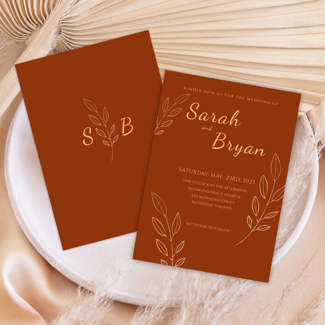 Burnt Orange Terracotta Monogram Boho Wedding Invitation (Creator Uploaded)