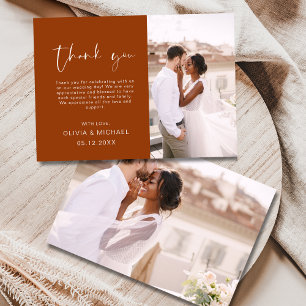Burnt Orange Terracotta Photo Wedding Thank You Card