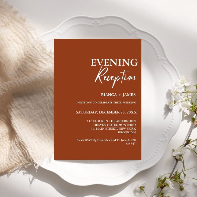Burnt Orange Terracotta Rustic Wedding Reception  Invitation (Creator Uploaded)