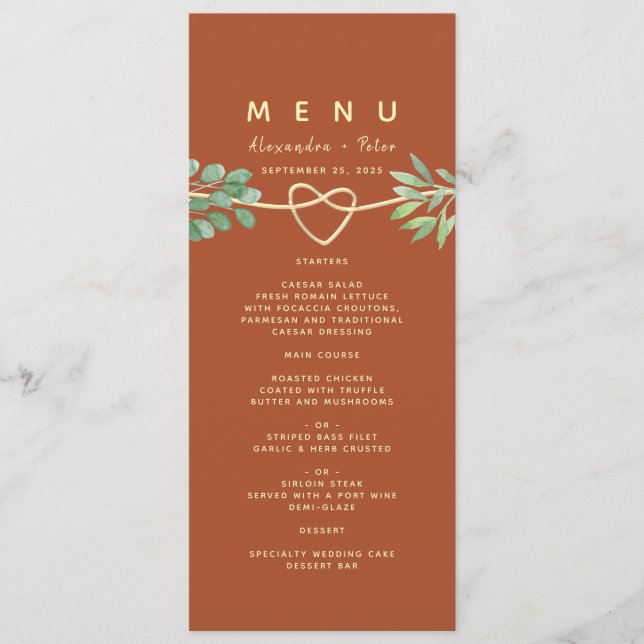 Burnt Orange Terracotta Wedding Menu (Front)
