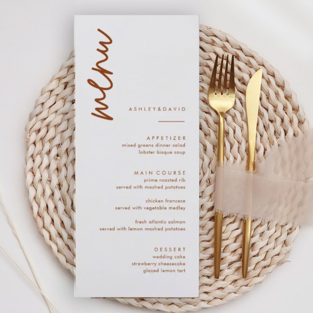 Burnt Orange Terracotta Wedding Menu Cards (Creator Uploaded)