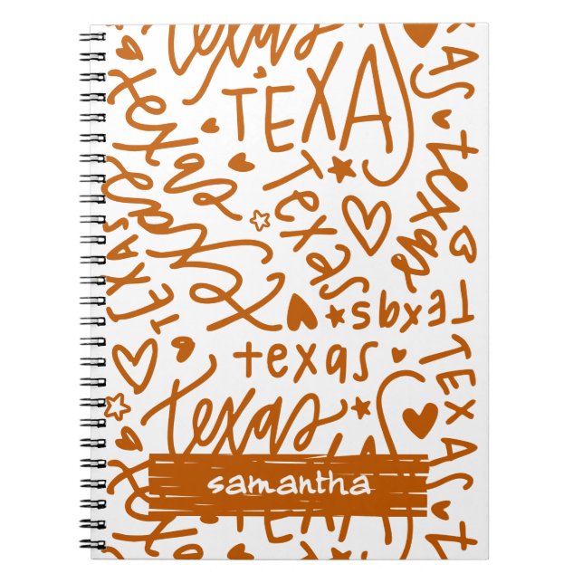 Burnt Orange Texas Doodle Pattern Notebook (Front)
