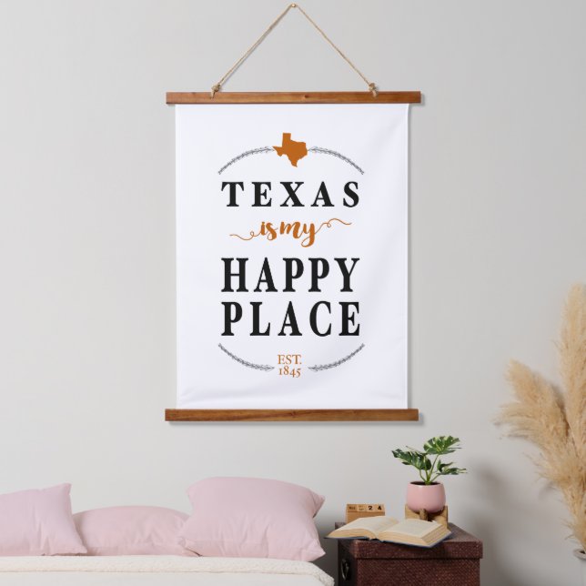 Burnt Orange Texas is My Happy Place Hanging Tapestry (Bedroom)