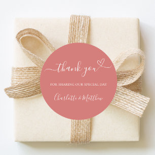Burnt orange thank you heart wedding classic round sticker
