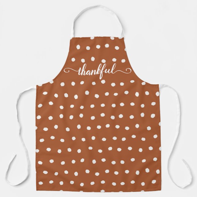Burnt Orange Thankful Polka Dot Apron (Front)