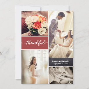 Burnt Orange Thankful Script Custom Photo Wedding Thank You Card